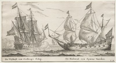 阿姆斯特丹的各种船只和景观》（Verscheÿde Schepen en Gesichten van Amstelredam），第二部分：自由号，一艘战船。  猎狼犬号，一艘西班牙船只 作者 Reinier Nooms，叫塞曼