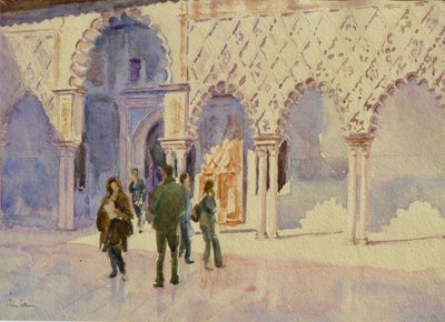 阿尔卡萨，少女庭院，2002 年（水彩画） 作者 克莱夫·威尔逊