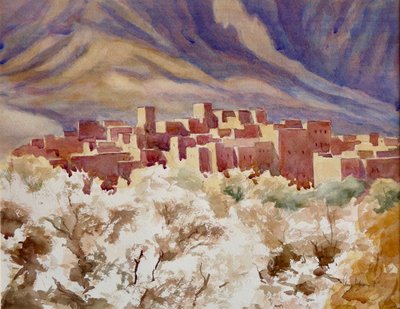 杏花，托德拉峡谷，2000 年（水彩画） 作者 克莱夫·威尔逊