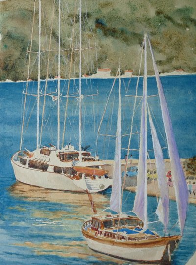 大型游艇 - 科尔丘拉，2010 年（水彩画） 作者 克莱夫·威尔逊