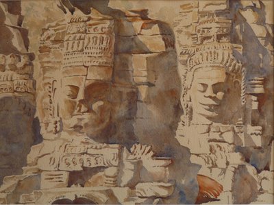 巴戎寺，吴哥窟--多少面孔，2008 年（水彩画） 作者 克莱夫·威尔逊