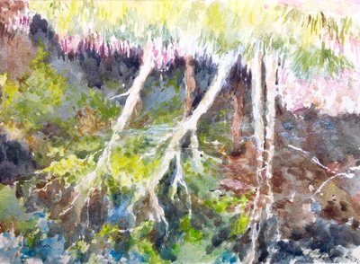 林地倒影，银湖，2017（水彩画） 作者 克莱夫·威尔逊