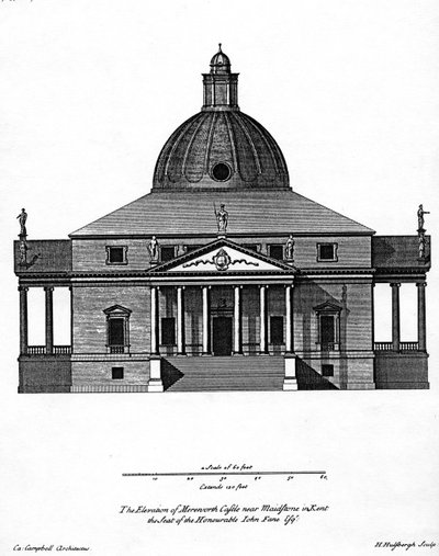 Mereworth城堡的海拔，由H. Hulsbergh雕刻，1722-24-24 作者 科伦·坎贝尔