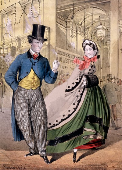 威斯敏斯特牛津街牛津音乐厅门口的一位女士和一位先生，约1860年 作者 康康宁和李