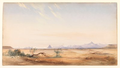 从圣克鲁斯附近的神秘平原看到的安第斯山脉，约 1878 年（水彩画） 作者 康拉德·马滕斯（Conrad Martens）