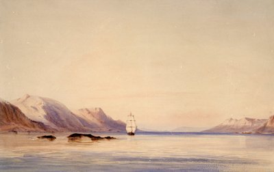 火地岛比格尔海峡的比格尔号测量船 作者 康拉德·马滕斯（Conrad Martens）