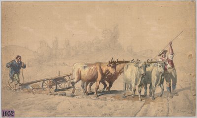 四牛拉犁，1853年。 作者 恒彩