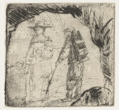 带孩子的妇女和乞丐 作者 伦勃朗·范·莱恩 (Rembrandt van Rijn)