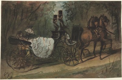 1800年代在Bois de Boulogne的马车。 作者 康斯坦丁人