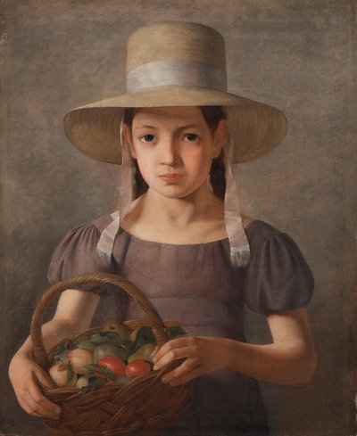 女孩用在篮子的果子，c.1827 作者 康斯坦丁·汉森