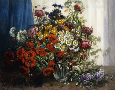 玻璃花瓶中的罂粟花，菊花，牡丹和其他野花（布面油画） 作者 康斯坦丁·斯托兹纳