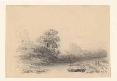 有水和划船的风景 作者 Constantinus Cornelis Huysmans（艺术家签名）