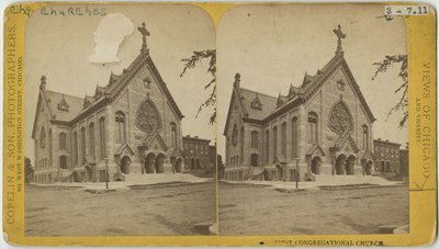第一届公理会教堂的立体图，芝加哥，1870年（在卡片上的照片） 作者 Copelin和Hine Copelin和Hine