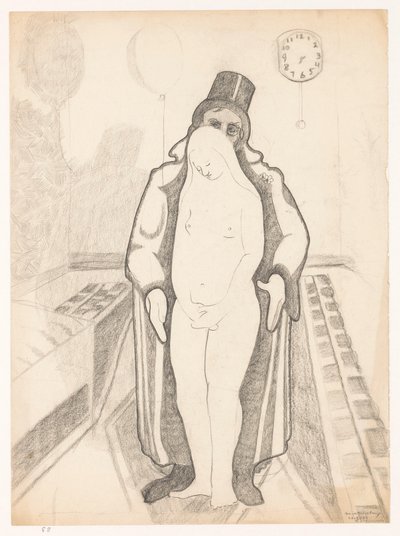 黑衣男子、裸女和时钟，B-1-1，2 月 26 日
Cor van Teeseling 的自画像（系列名称） 作者 Cor van Teeseling