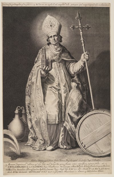 St Willibrord，图版 2，选自《乌得勒支主教》。 作者 科尼利斯·布洛埃马特（Cornelis Bloemaert）