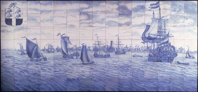 鹿特丹港口的全景，c.1700（陶瓷） 作者 Cornelis Boumeester
