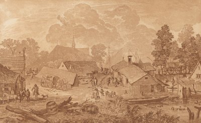 带池塘的村庄，约1782年。 作者 科尼利斯·布劳威尔