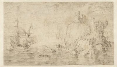 海景与岛屿附近的船只 作者 Cornelis Claesz van Wieringen（归属于）