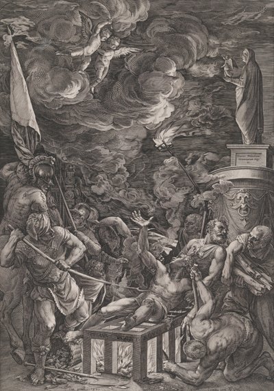 圣劳伦斯的殉道，1571年。 作者 科尼利斯·科尔特（Cornelis Cort）