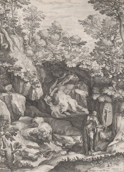 抹大拉的玛丽在旷野中忏悔，1573年。 作者 科尼利斯·科尔特（Cornelis Cort）