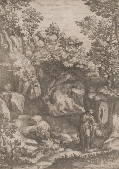 抹大拉的玛丽在旷野中忏悔，1573年。 作者 科尼利斯·科尔特（Cornelis Cort）