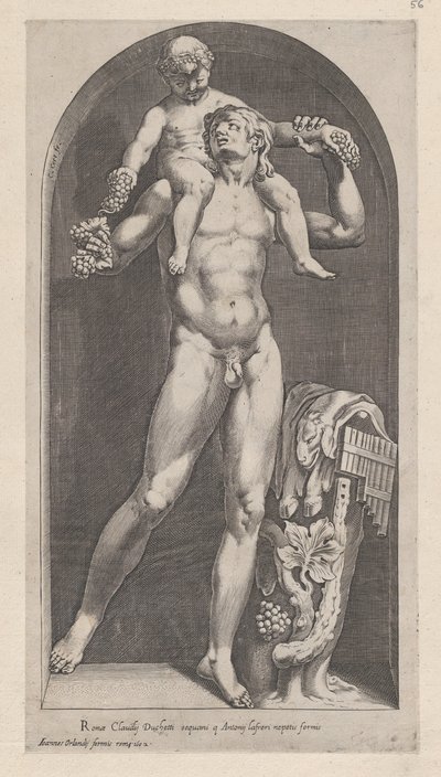 Speculum Romanae Magnificentiae：Bacchus on the Shoulders of a Satyr, 16th century. 作者 科尼利斯·科尔特（Cornelis Cort）