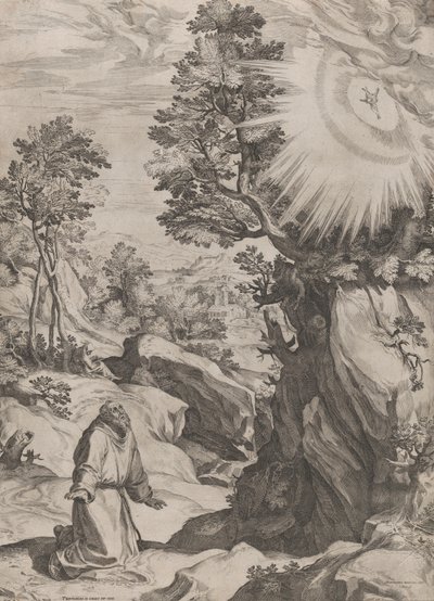 荒野中的圣弗朗西斯忏悔者，1575年。 作者 科尼利斯·科尔特（Cornelis Cort）