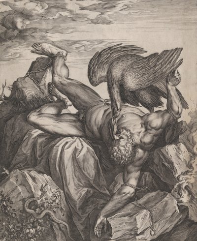 蒂特乌斯在地狱中受罚，1566年。 作者 科尼利斯·科尔特（Cornelis Cort）