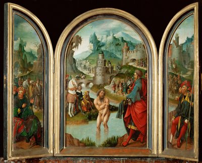 先知伊莉莎在约旦河水里治好了叙利亚上尉奈曼的麻风病（橡木油画） 作者 科内利斯·恩格布雷希茨