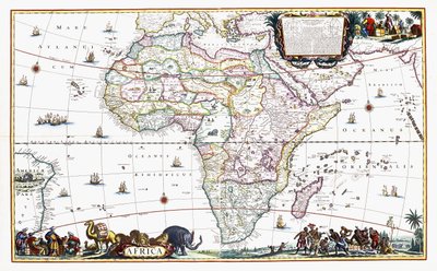 非洲地图，约 1696 年（手绘版画） 作者 科内利斯三世丹克特