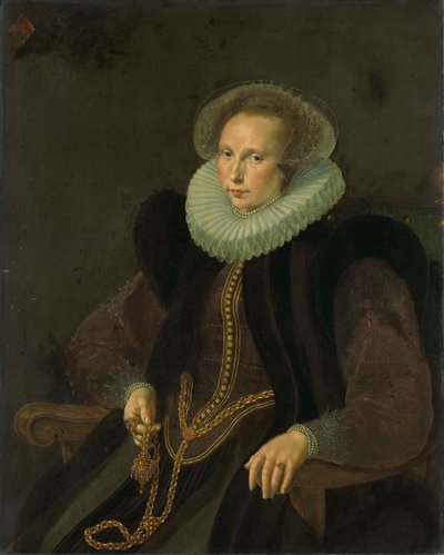 荷兰文：Griete Jacobsdr van Rhijn（1585-1652 年）。Jacob Cornelisz Banjaert（又名 van Neck）的妻子 Griete Jacobsdr van Rhijn（1585-1652 年）的肖像。雅各布-科内利斯-班贾尔特（又名凡-内克）的妻子 作者 科内利斯凯特尔
