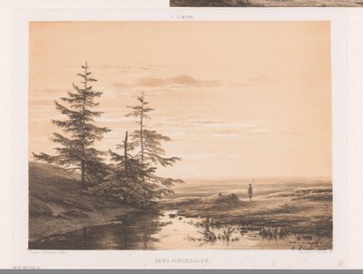 夕阳下的风景
日落（物体上的标题） 作者 P. Blommers (Steendrukkerij van)