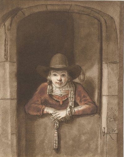 倚在门下的男孩 作者 Rembrandt van Rijn（拒绝归因）