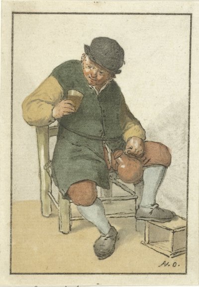 拿着水壶的农民坐姿 作者 Cornelis Ploos van Amstel（艺术家签名）