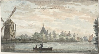 风车 "De Vos "和住宅 "Verbeid Den Tijd "位于莱姆伊登和比尔德丹之间的德雷赫特河畔 作者 科内利斯·普朗克（可能）