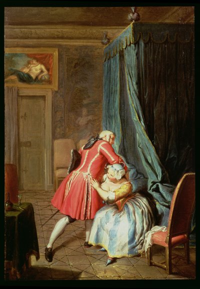 卧室的内部与夫妇Cavorting的 作者 Cornelis Troost
