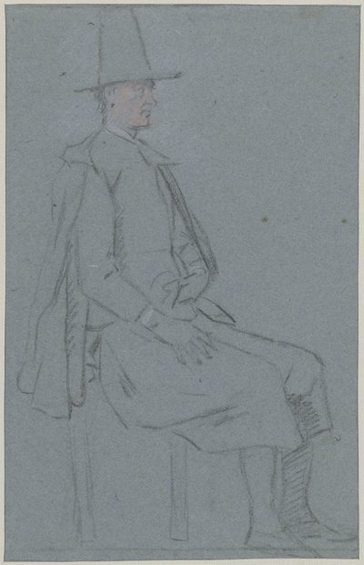 坐着的贵格会成员，侧面向右，一只手放在大腿上 作者 Cornelis Troost