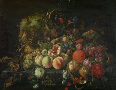 有花有果的静物，约 1670 年（布面油画） 作者 科内利斯·德·希姆