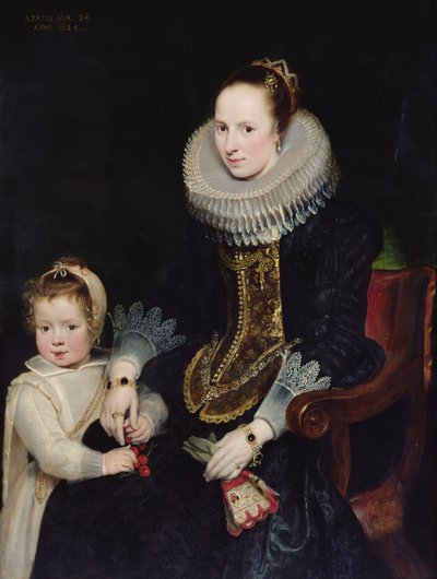 一位女士和她的女儿的肖像（面板上的油） 作者 Cornelis de Vos