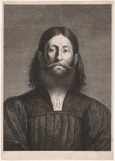 大胡子肖像》（所谓的乔尔乔内肖像），选自 Cabinet Reynst；《Variarum imaginum a celeberrimis artificibus pictarum Caelaturae》（Cabinet Reynst：著名艺术家绘制的各种图像的雕刻作品） 作者 科尼利斯·范·达伦二世