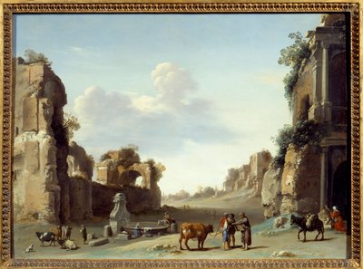 罗马Campo Vaccino与两头驴子的美妙景色 科内利斯-凡-佩伦堡（1596-1667）的画作 作者 Cornelis van Poelenburgh或Poelenburch