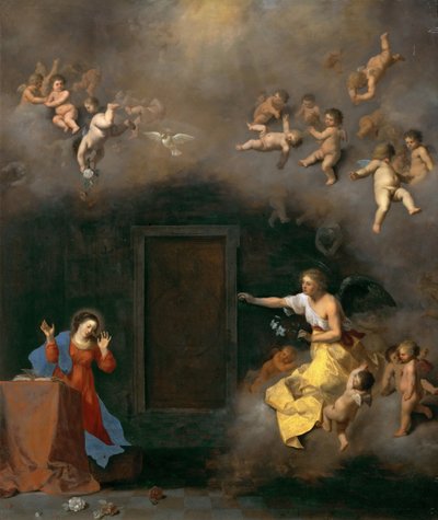 报喜，由 Poelenburgh, Cornelis, van (1594/95-1667)。 铜上的油，c。 1635. 尺寸：48x41 厘米。 艺术史博物馆，维也纳 作者 Cornelis van Poelenburgh或Poelenburch