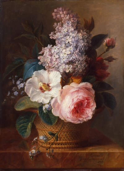 篮中花静物（布面油画） 作者 Cornelis van Spaendonck