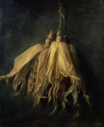 钉子上挂着三个玉米棒（布面油画） 作者 Cornelis van Spaendonck