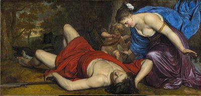 维纳斯和丘比特哀悼死去的阿多尼斯 par Holsteijn, Cornelis Pieterszoon (1618-1658).布面油画，约1647-1648年，哈勒姆Frans Hals博物馆 作者 科尼利厄斯·霍尔斯汀（Cornelius Holsteyn）