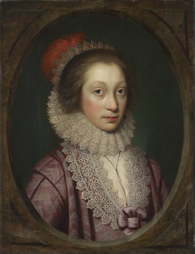 女人的画像，可能是伊丽莎白·布斯比，1619年 作者 科尼利厄斯·詹森·范·科伦（Cornelius Janssen van Ceulen）