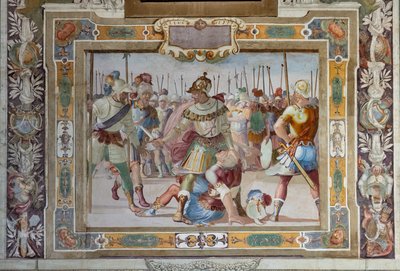 战斗场景，选自《布永的戈弗雷攻占耶路撒冷时的契约》，约 1589-94 年（壁画） 作者 