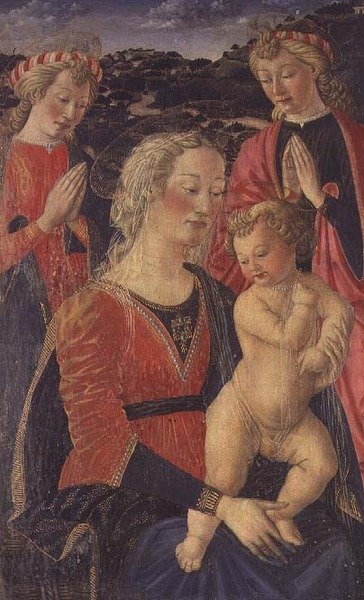 圣母子与两个天使 作者 科西莫·罗塞利（Cosimo Rosselli）