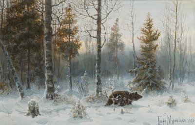 有熊的冬季风景，1907年 作者 弗拉基米尔·列昂尼多维奇·穆拉维约夫伯爵