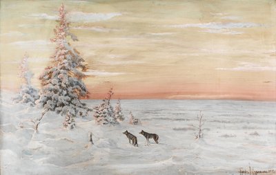 有狼的冬季风景，1915年 作者 弗拉基米尔·列昂尼多维奇·穆拉维约夫伯爵